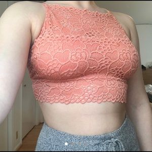Aerie Coral High Neck Bralette